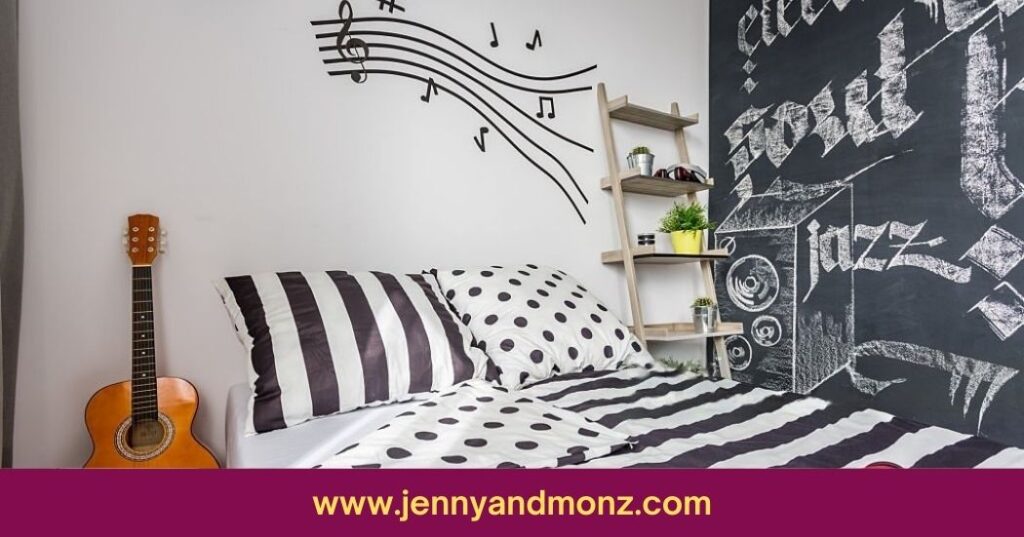 Grafti art bedroom wall decor with guitar