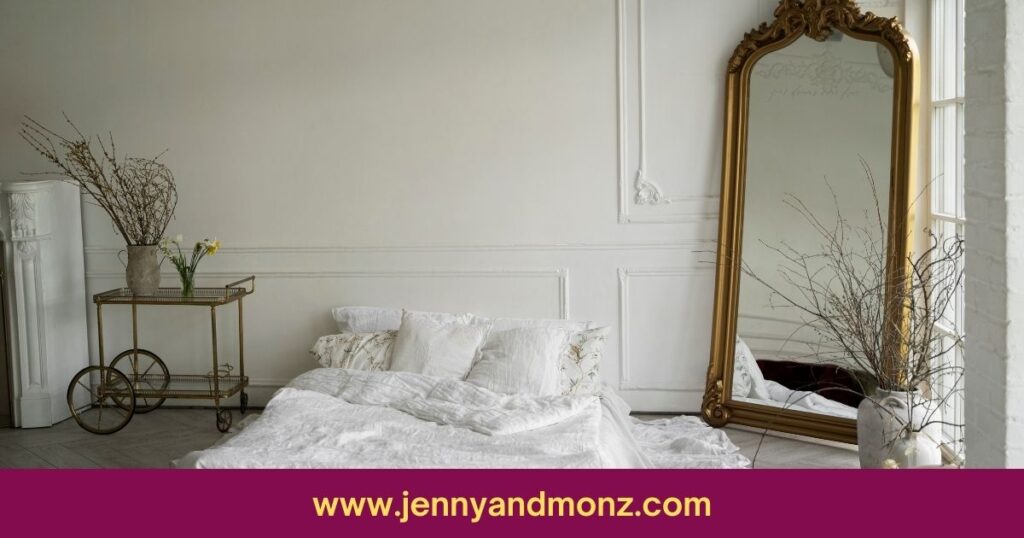 full length bedroom mirror placed in a corner as a wall decor