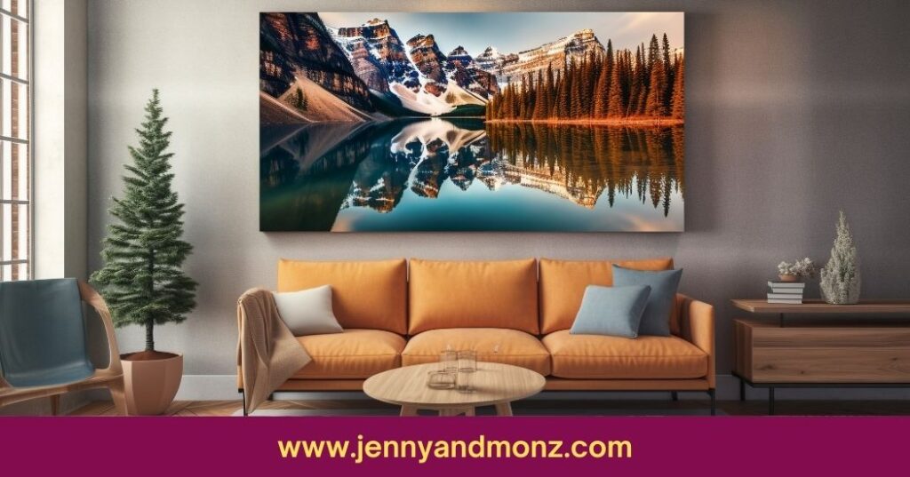 modern living room with  abstract painting wall decor