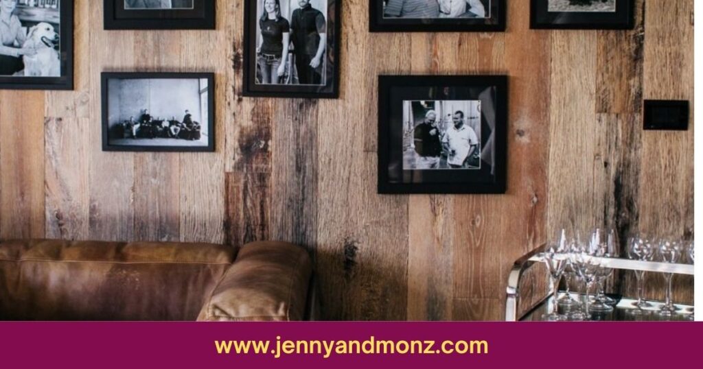 photo frames on wall hanged above sofa