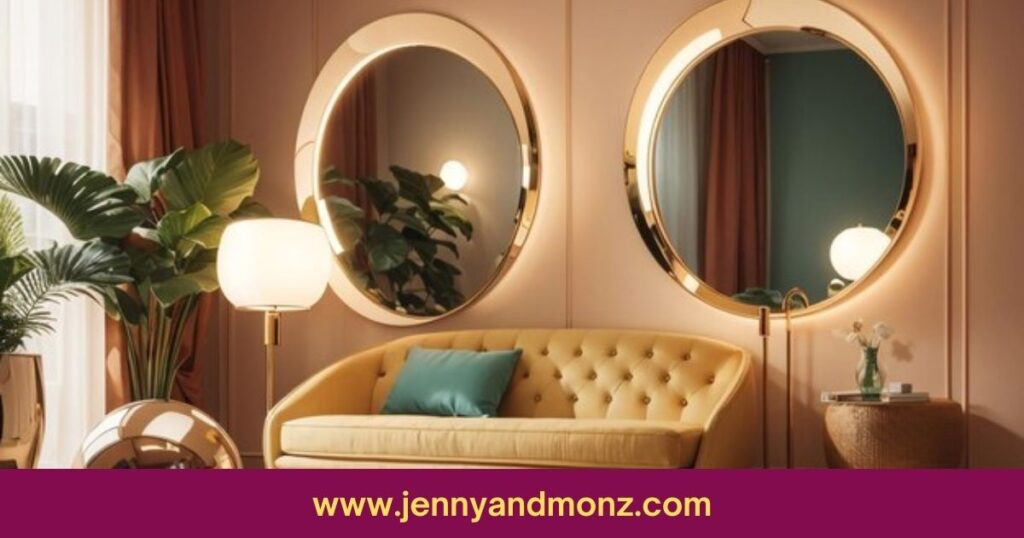 round mirror and lamp for modern wall decor