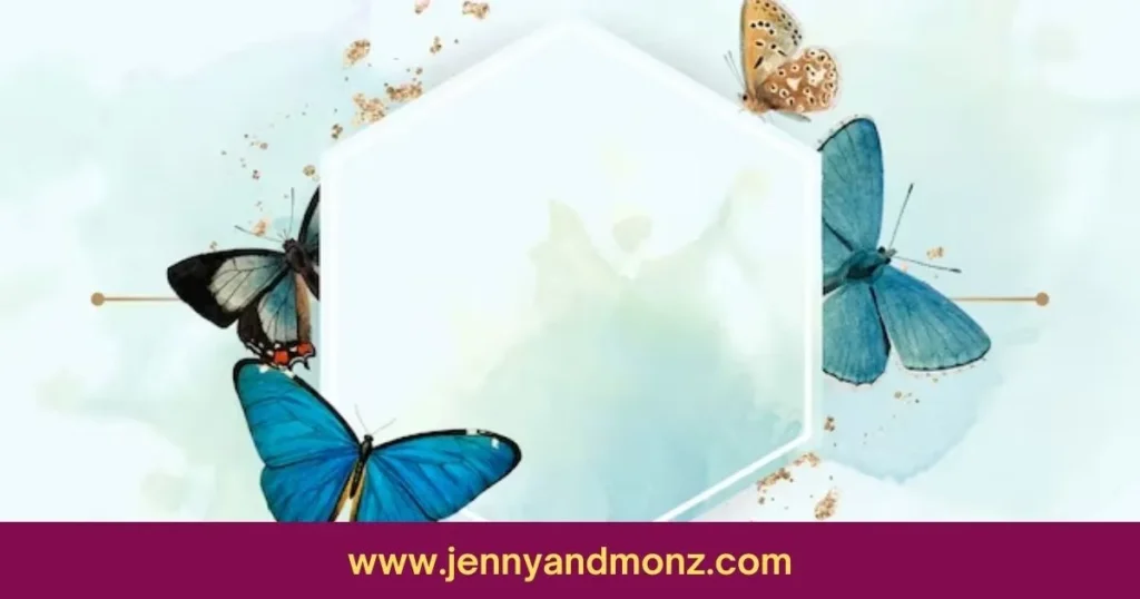 hexagon blue butterflies wall frame