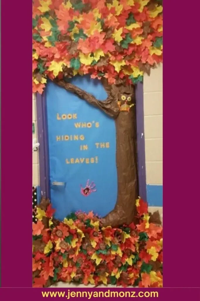 Fall door decor classroom 10 Look who's hiding in leaves