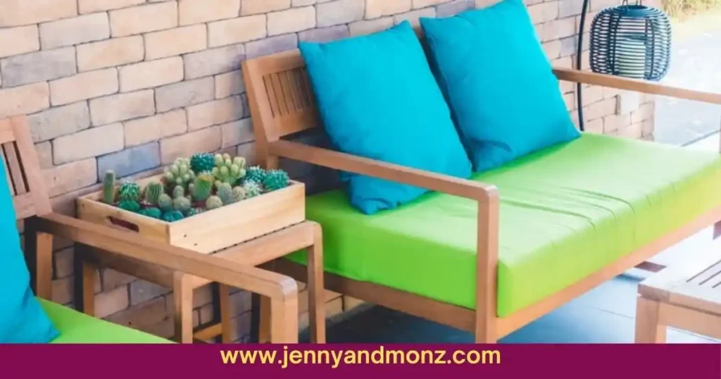 Patio wall decorated with green couch