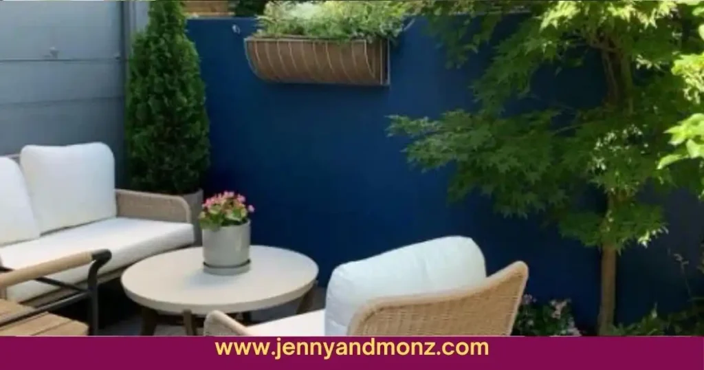 Patio wall painted in blue