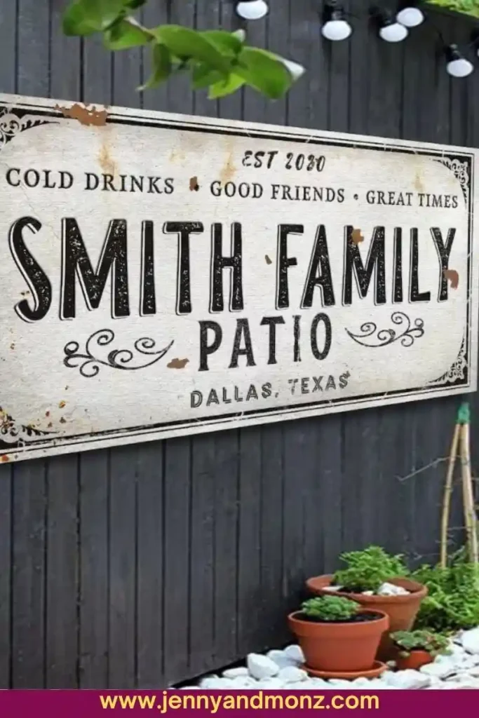 Vintage signs on patio wall