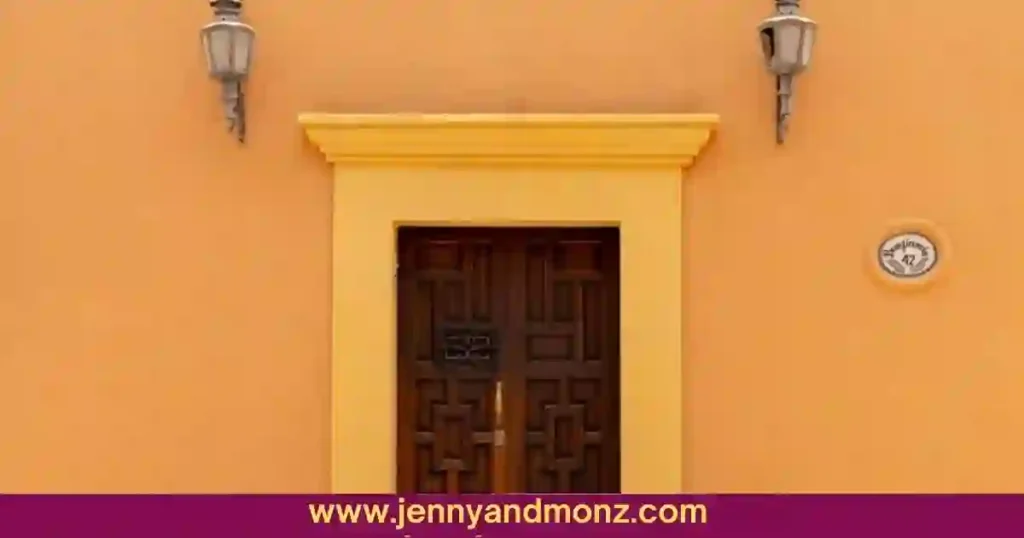 Colorful Mexican architecture on exterior wall
