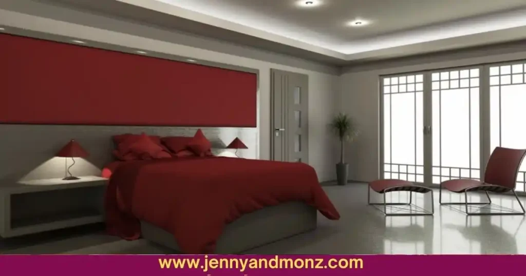 Luxury bedroom in red shade for a single woman