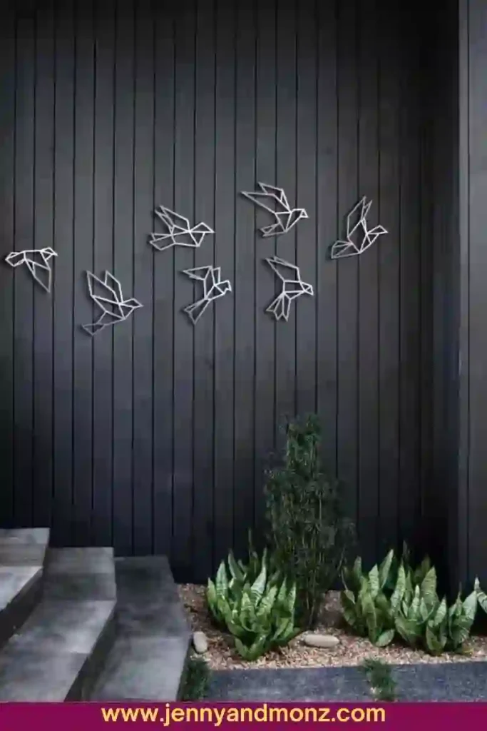 Metallic Origami flying birds for outdoor wall decoration ideas