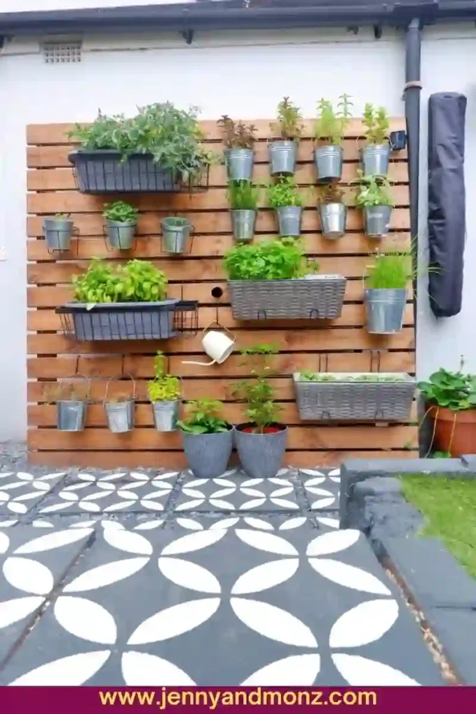 Outdoor wall decorated with herbs in vertical position