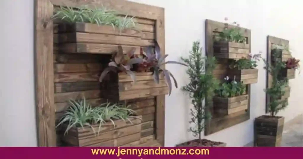 Outdoor wall decorated with wooden vertical garden